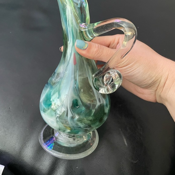 Vintage Murano Blow Art Glass Pitcher oil vase Dressing ware Decor Aqua mint - Picture 9 of 11